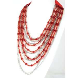 Fantastic Beautiful Elegant Chain Necklace with Bead Combine Febric 