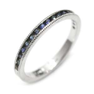  14k White Gold Natural Sapphire Half Circle Ring with Fine 