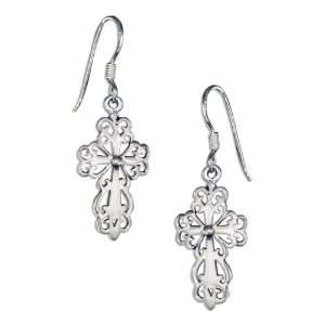    Sterling Silver Filigree Cross Earrings on French Wires: Jewelry