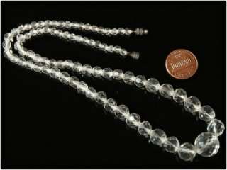 VINTAGE CZECH FACETED CLEAR CRYSTAL GLASS BEADS NECKLACE 17  