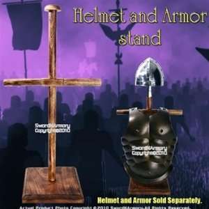  Wood Display Stand for Medieval Roman Body Armor Helmet 