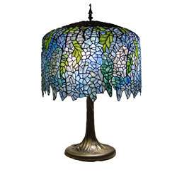 Blue Wisteria Tiffany Style Lamp w/ Tree Trunk Base  Overstock