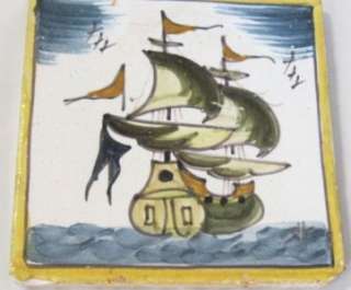 Vintage Spanish Ceramica Guivernau Sail Boat Tile  
