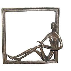 Girl Reading on Window Sill Cast Bronze Sculpture  