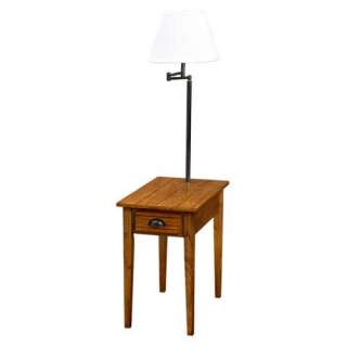 Chairside Oak Mission End Table with Swing Arm Lamp: Furniture