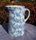 Blue and White Stoneware Spongeware Garden Rose Pitcher
