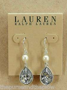 NEW! RALPH LAUREN CRYSTAL & FAUX PEARL DROP EARRINGS FACETED PAVE NWT 