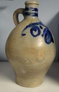 Ovoid Stoneware Crock Jug with Cobalt Blue Flower  