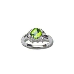  0.05 Cts Diamond & 1.02 Cts Peridot Ring in 14K White Gold 