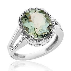  Green Amethyst and Diamond Ring   Size 6 Jewelry