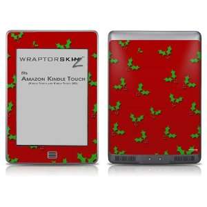   Kindle Touch Skin   Christmas Holly Leaves on Red 