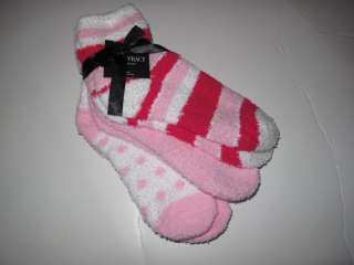   Tracy 3 Pr Womens Warm Fuzzy Chenille Slipper Socks Pink White Magenta
