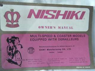 Nishiki Multi Speed & Coaster Bike Bicycle Manual 1978  