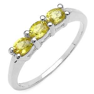  0.70 Carat Genuine Yellow Sapphire Sterling Silver Ring 