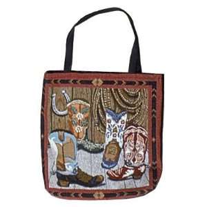    TAPESTRY TOTE SIMPLY HOME COWBOY PARTY BOOTS