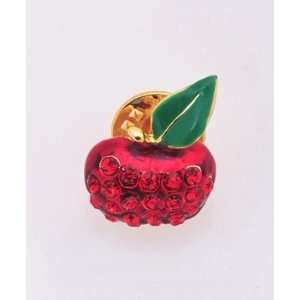  Rhinestone Red Apple with Lone Leaf Tack Pin: Jewelry