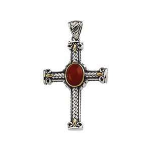  Sterling Silver & 14K Yel Gold GENUINE CAB DYED RED CORAL 