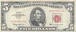   Seal Five Dollar Bill, United States Note , Estate Lot Collection