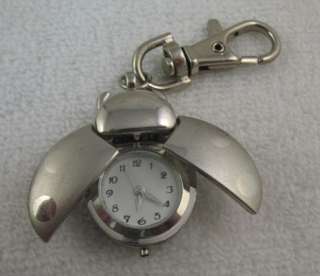 Silver ladybug pocket watch keychain W8471  