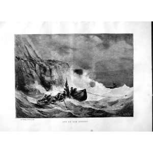  1870 LIFEBOAT RESCUE STORMY SEA SHIP ANTIQUE FINE ART 