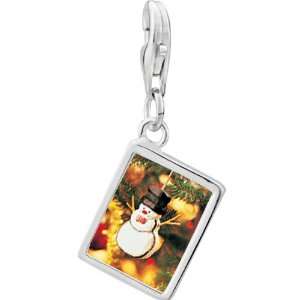   Silver Snowman Ornament Photo Rectangle Frame Charm Pugster Jewelry