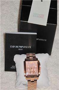 Emporio Armani Mens18k Rose Gold Classic Chronograph Dial New $445 