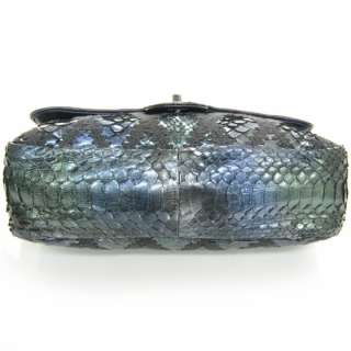 CHANEL Python Crochet JUMBO Flap Bag Purse Blue SHW CC  