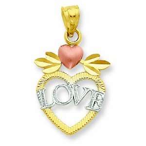  14k Two Tone & Rhodium Love Inside Heart Pendant Jewelry