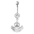   Belly Button Ring Navel Heart Claddagh Body Jewelry Dangle 14 Gauge