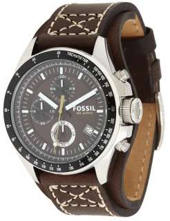 Brand New Fossil Brown Leather Strap Black Dial Steel Case Mens watch 