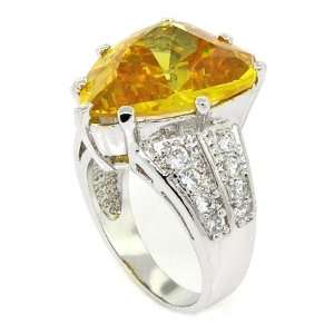  Golden Sapphire CZ Solitaire Ring w/Pavé , 10 Jewelry