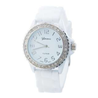 NEW* Geneva Platinum Womens White CZ Stone Silicone Watch SW 6886 