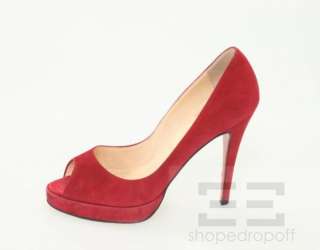 Christian Louboutin Red Suede Platform Peep Toe Heels Size 37.5  