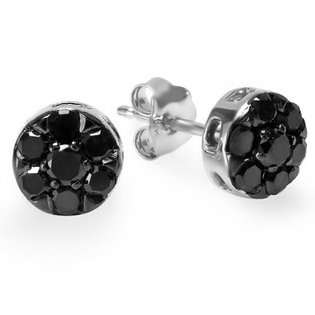 Diamond Delight 14k White Gold Cluster BLACK Diamond Earrings Studs 