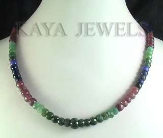 215Cts NATURAL RUBY EMERALD SAPPHIRE BEADS NECKLACE ~  