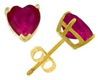   Heart Shaped Gemstone Studs 14K Solid Yellow Gold Post Earrings  
