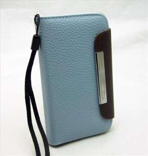 PU3 Blue Luxury Wallet Faux Leather Sleeve Case for iPhone 4 4S  