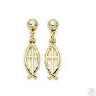 EE Christian 14K Gold on Silver Cross Fish Earring Jewelry Engraving 