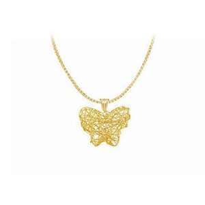  14K Yellow Gold Wire Butterfly Pendant Jewelry
