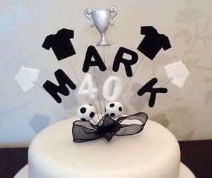 NAME & AGE BIRTHDAY CAKE TOPPER   FOOTBALL WITH TROPHY  