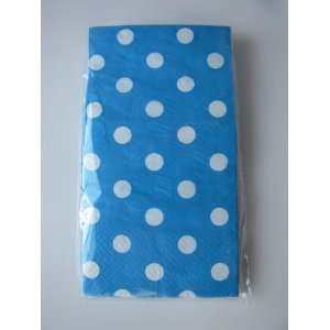  16 Party Napkins in Blue with White Polka Dots, 13 in X 15 
