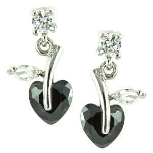  Small Heart Shaped Fruit with Leaf Black and White CZ Drop 