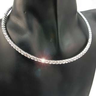 Row Crystal Bridal Wedding SILVER Necklace Chain  