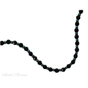   Silver Faceted Black Onyx Turquoise Lentil Beads Necklace Jewelry