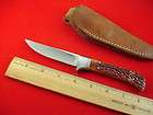 EASLER DECEASED MAKER CUSTOM AMBER STAG HUNTING KNIFE & SHEATH 