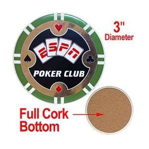  ESPNR Poker Club Ceramic Coaster   Green Sports 