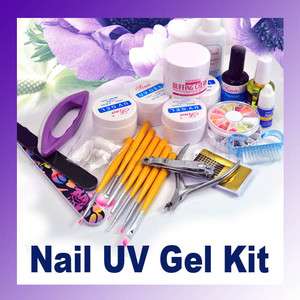 Full Set UV Gel Nail Art Acrylic Powder Liquid French Tips Kit 