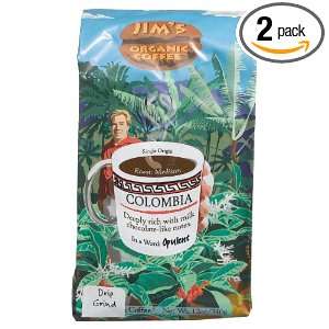 Jims Organic Coffee Colombian Whole Bean, 12 Ounce Packages (Pack of 