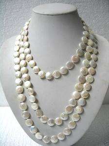 Beautiful 11 13mm White Coin Pearl 48 Long Necklace  