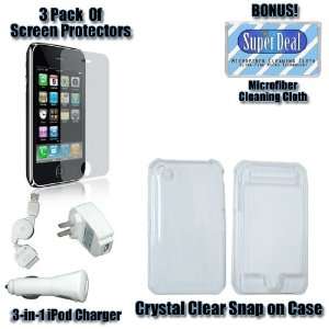 Home/Travel Charger, Car Charger, Retractable USB + Hard Crystal Case 
